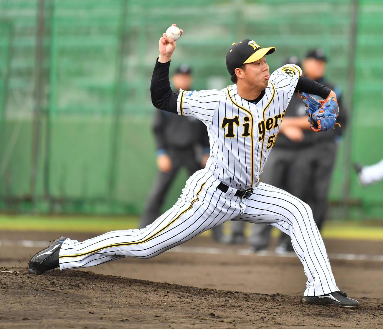 ケース打撃で登板する阪神青柳晃洋（撮影・上田博志）