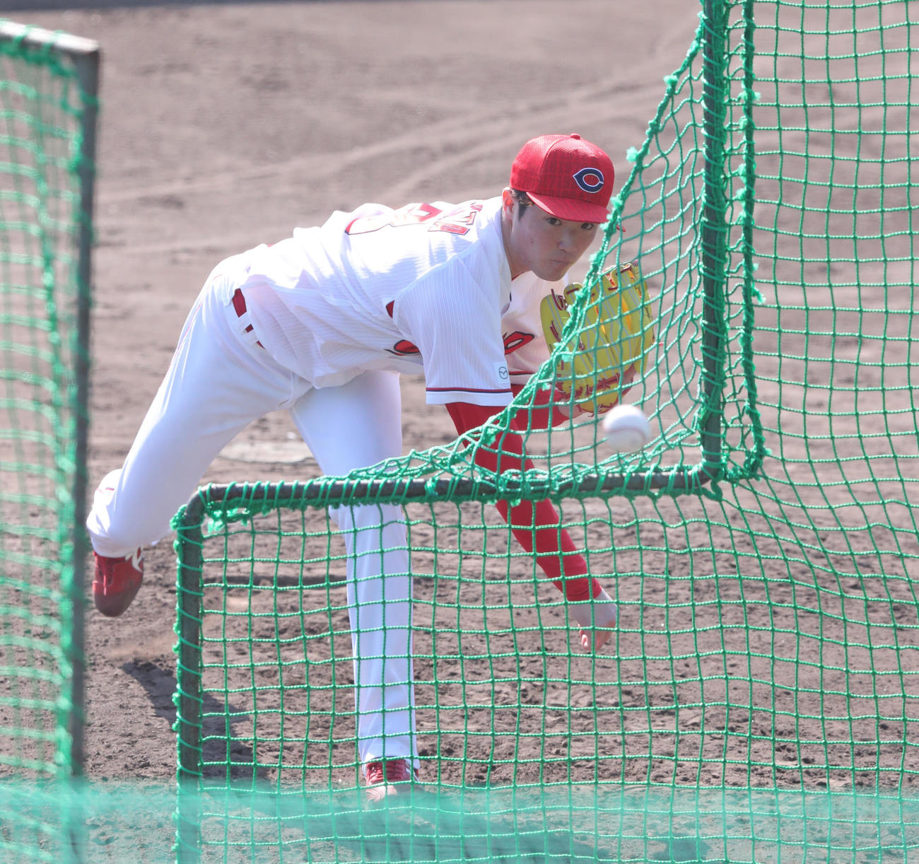 フリー打撃に登板した森下（撮影・梅根麻紀）