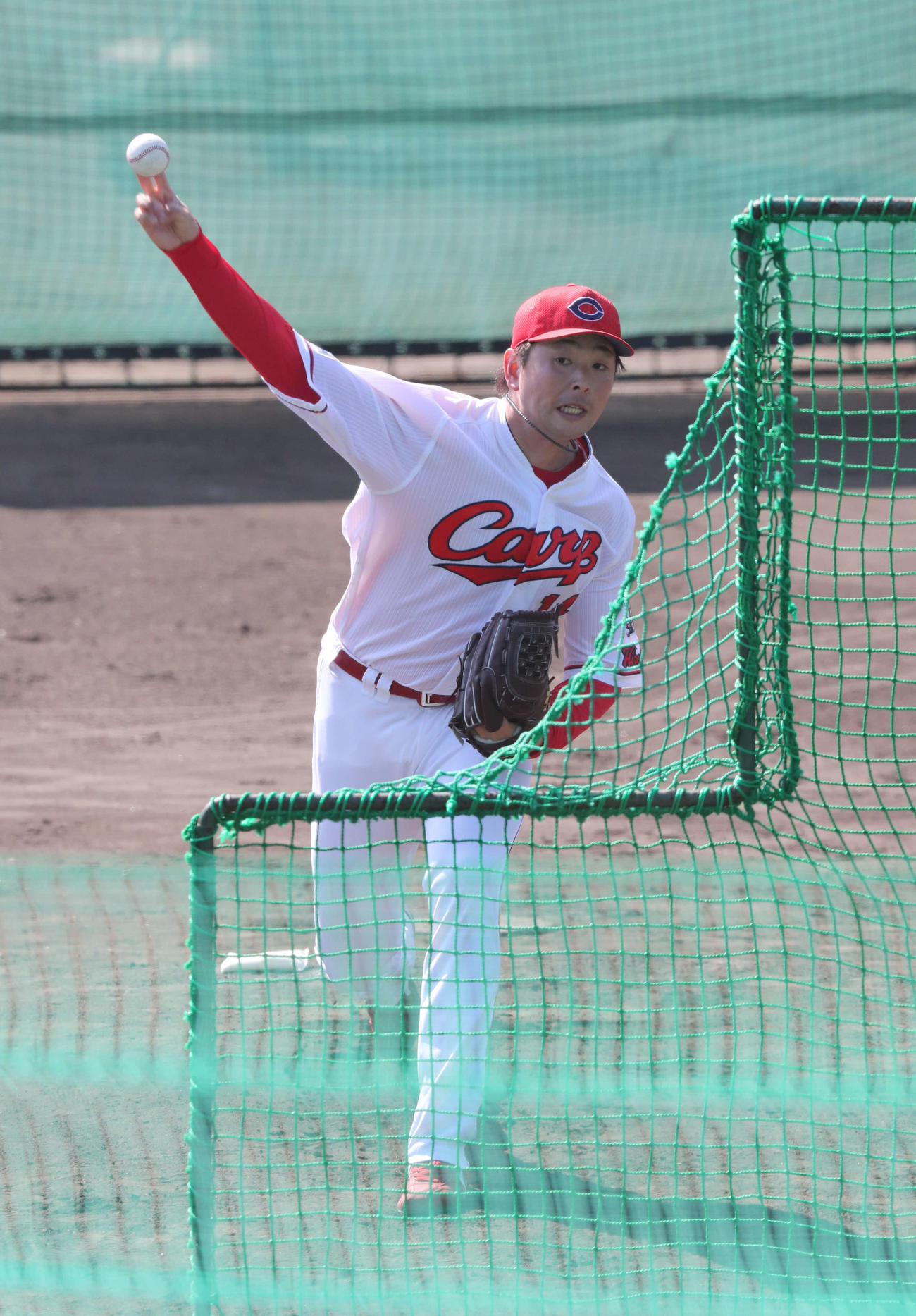 フリー打撃に登板した大瀬良（撮影・梅根麻紀）