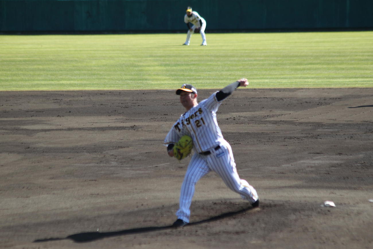 阪神岩田がシート打撃登板で感触を確かめながら投げ込んだ
