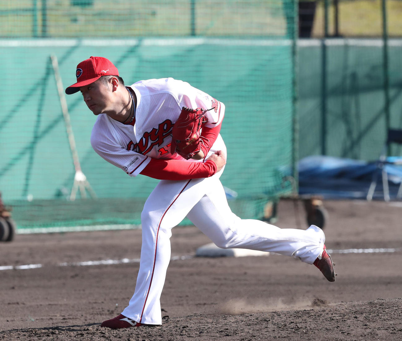 紅白戦　紅白戦に登板した岡田は2イニングを投げ無安打と好投（撮影・梅根麻紀）