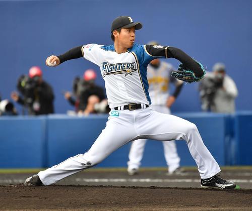 日本ハム対阪神練習試合　日本ハム先発杉浦稔大（撮影・上田博志）