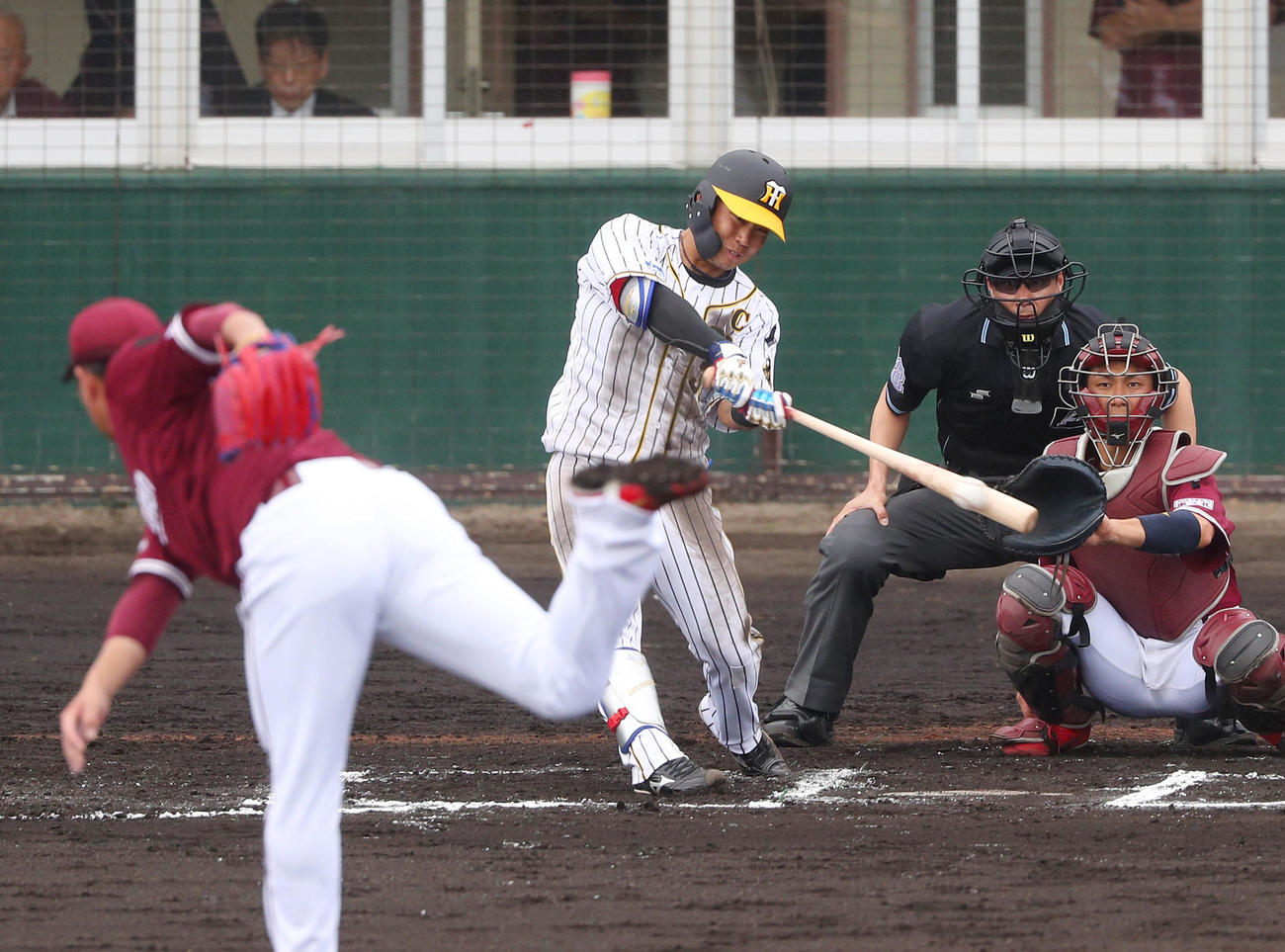 練習試合阪神対楽天　6回裏阪神無死、右前打を放つ糸原（撮影・前田充）