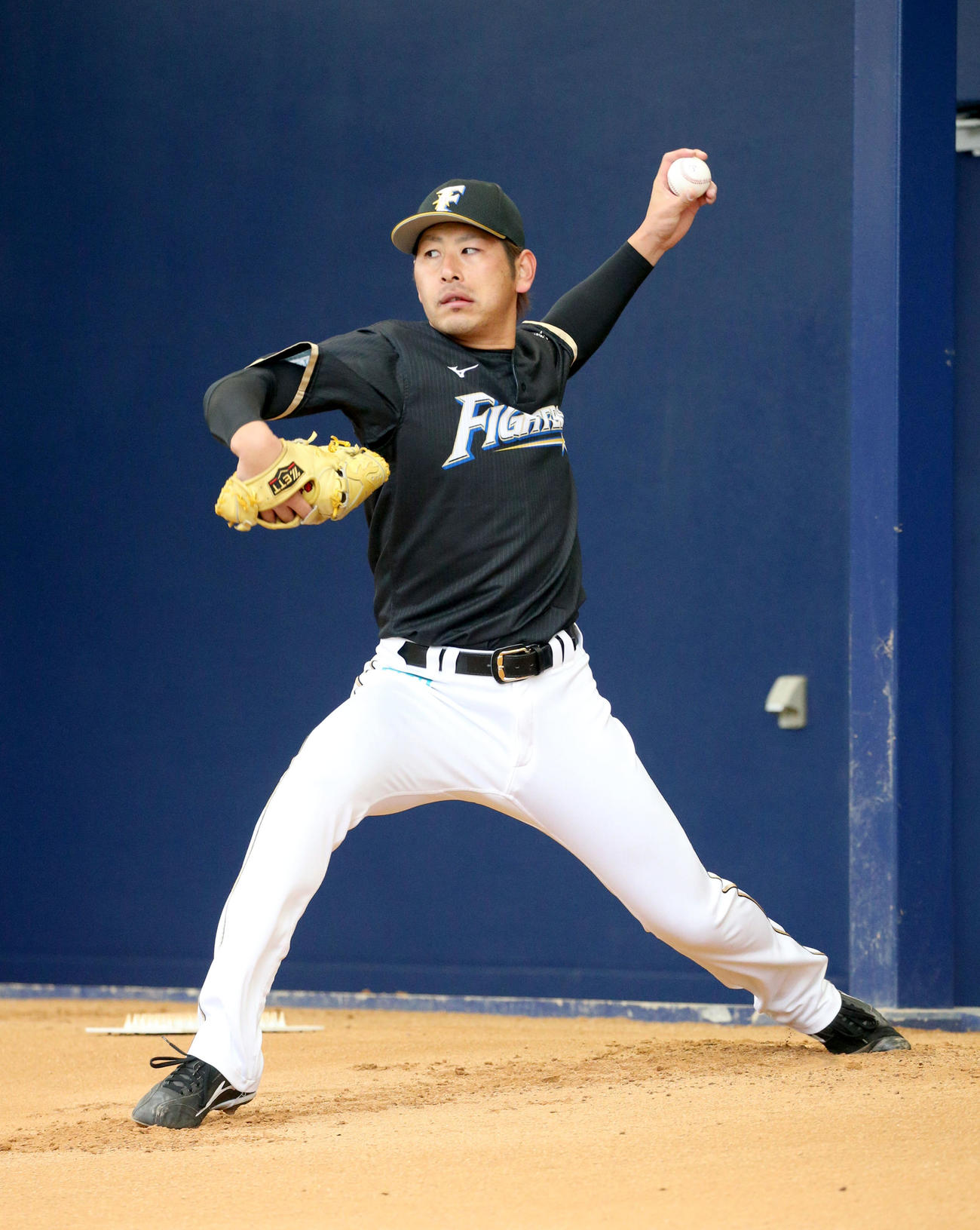 ブルペンで投球する日本ハム加藤（撮影・佐藤翔太）