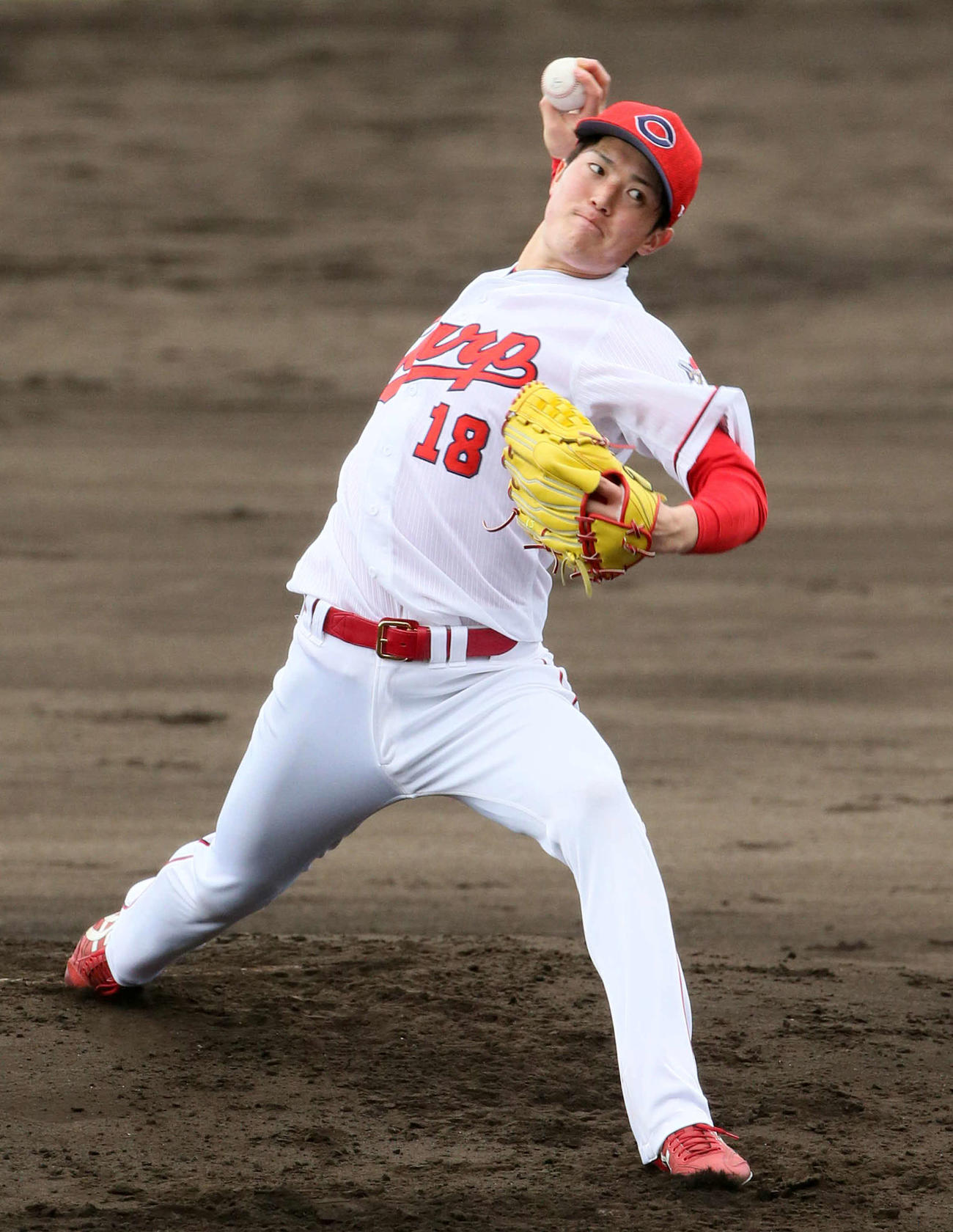 シート打撃に登板した広島森下（撮影・栗木一考）