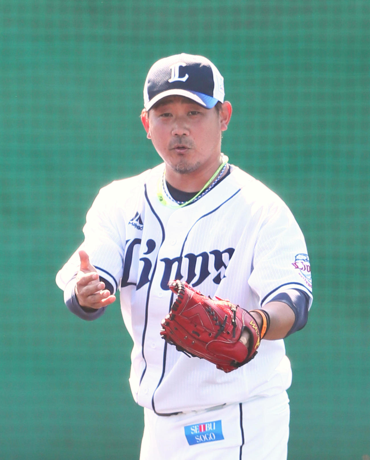 打撃投手を務めた西武松坂はボール判定に納得のいかないような表情を見せる（撮影・足立雅史）