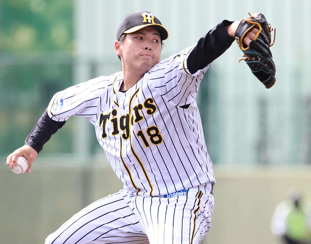 練習試合阪神対楽天　3回に登板する阪神馬場（撮影・上山淳一）