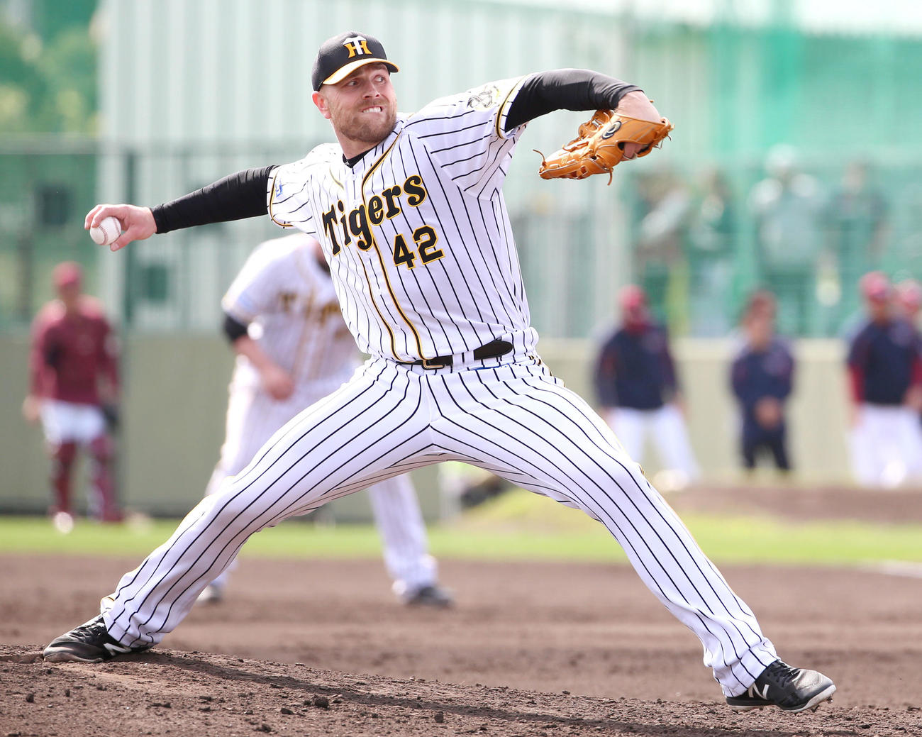 5回に登板し好投するエドワーズ（撮影・上山淳一）