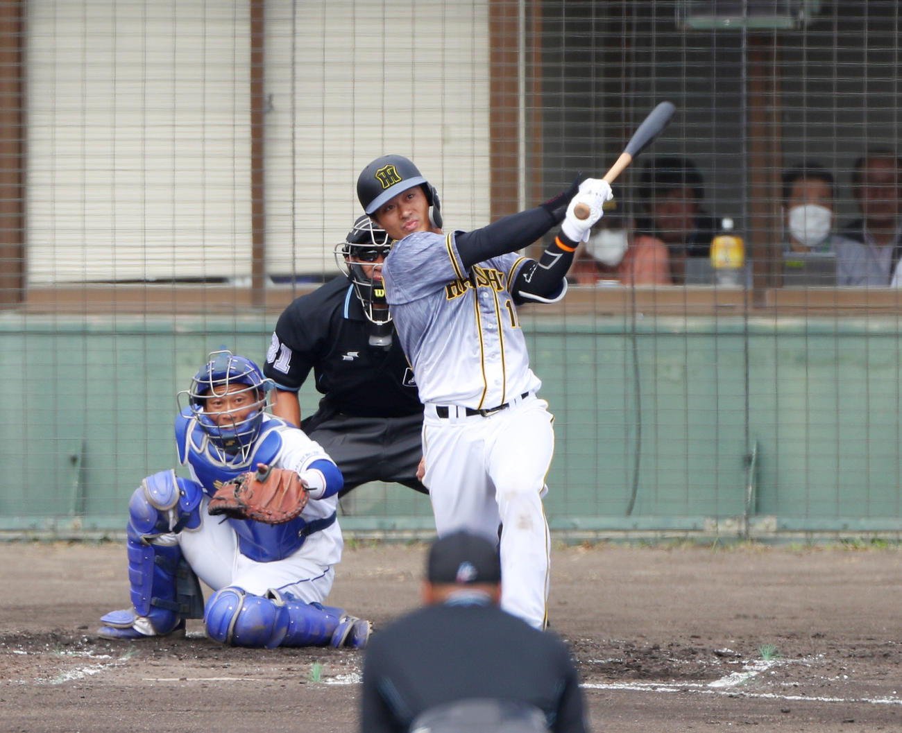 中日対阪神　2回表阪神2死一塁、先制の左越え2点本塁打を放つ坂本（撮影・前田充）
