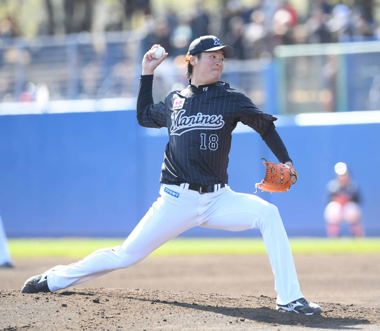 西武対ロッテ　先発し力投するロッテ二木（撮影・鈴木みどり）