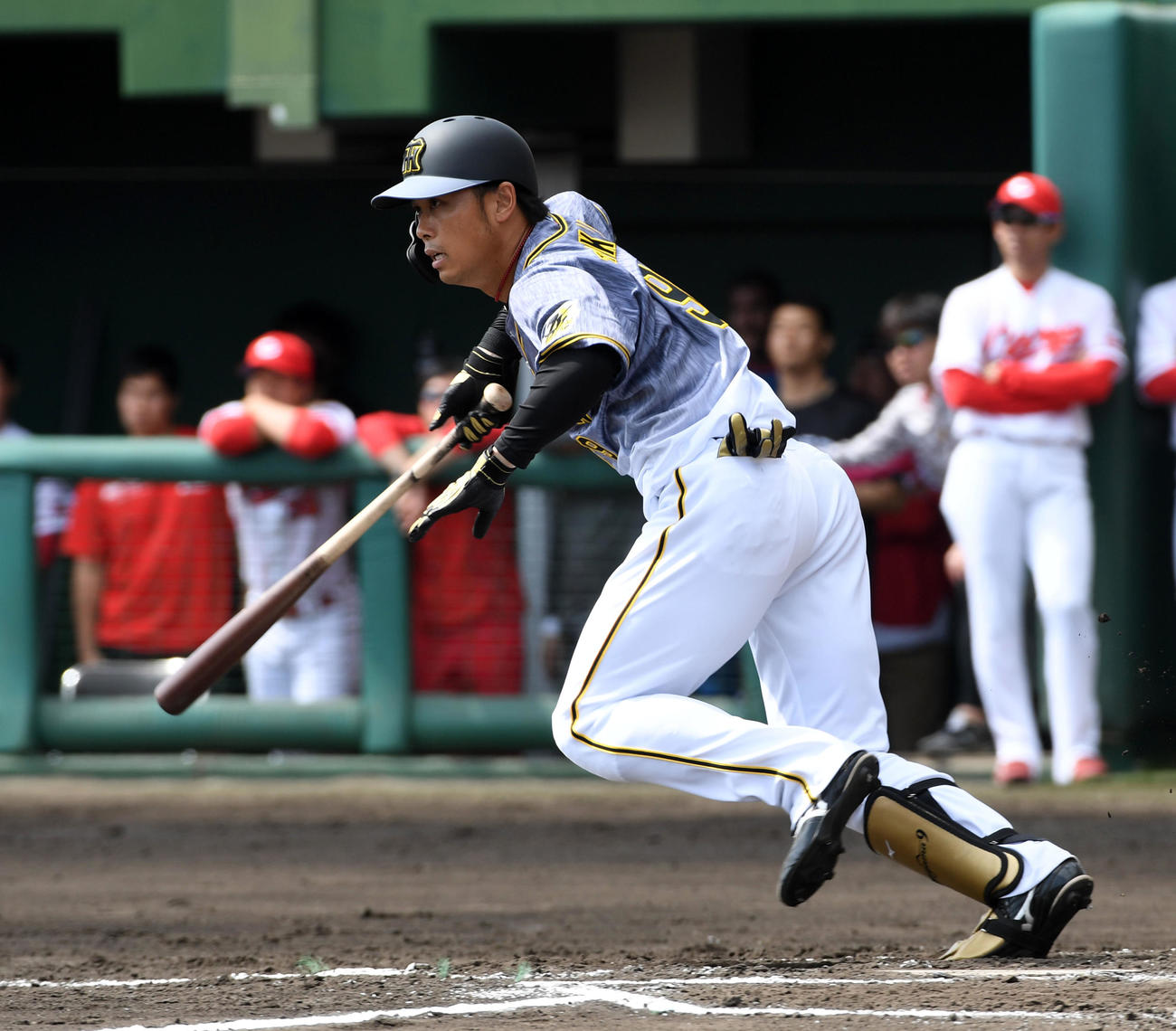 広島対阪神　3回表阪神無死、高山は左前打を放つ（撮影・前岡正明）