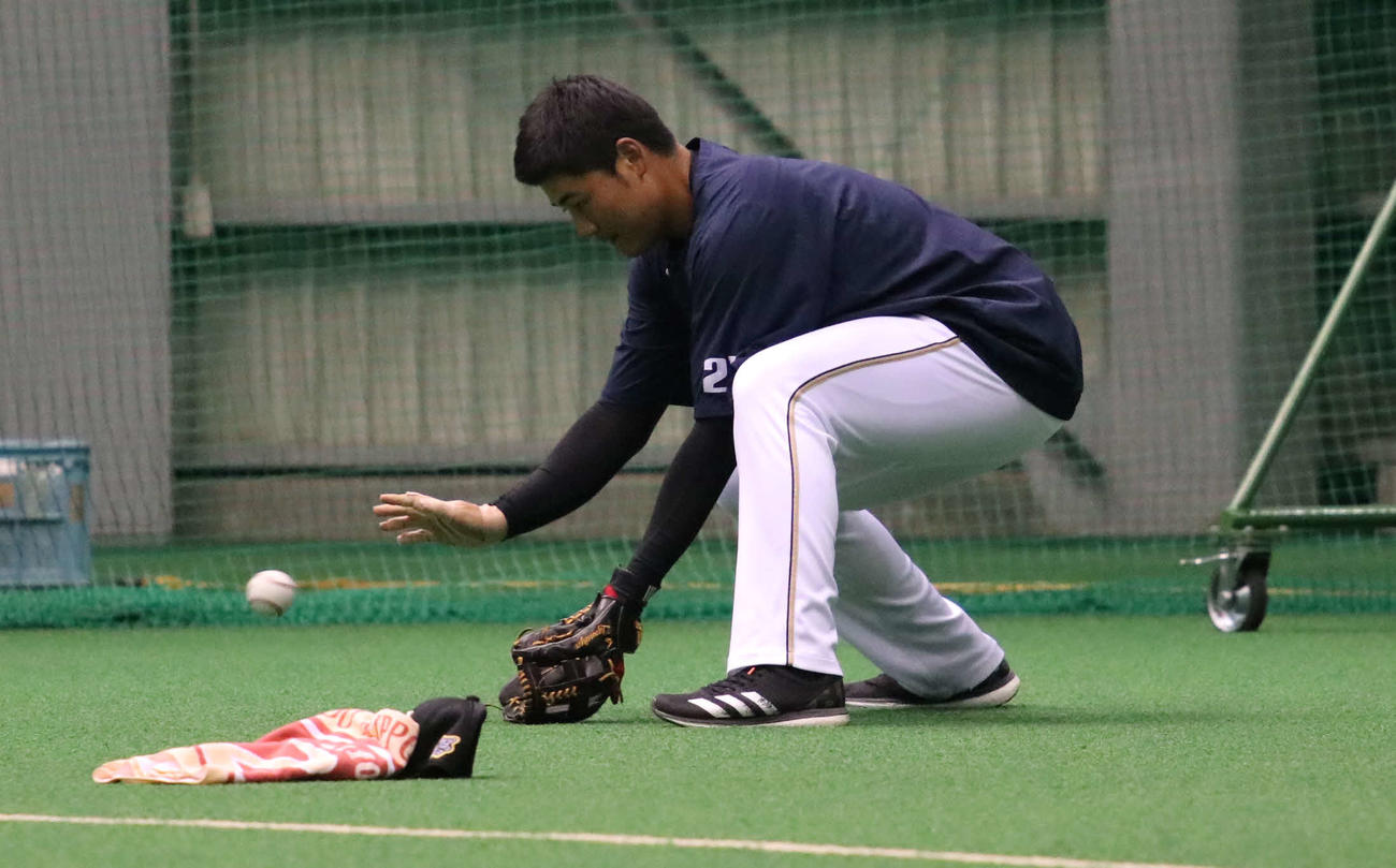 ゴロ捕球をする日本ハム清宮（撮影・山崎純一）
