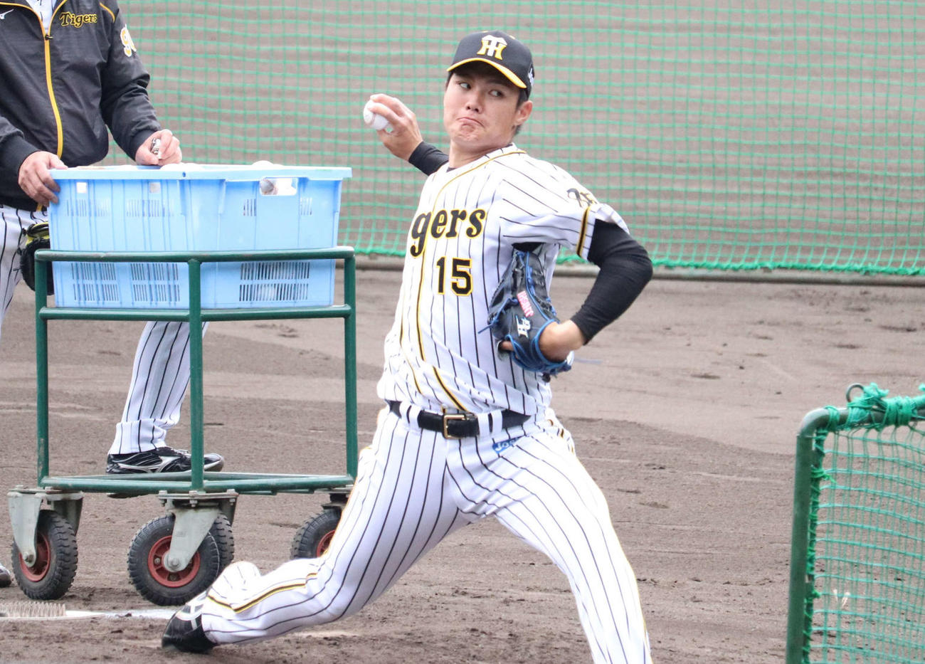 阪神ドラフト1位の西純矢は今季初の打撃投手を務めた（撮影・只松憲）