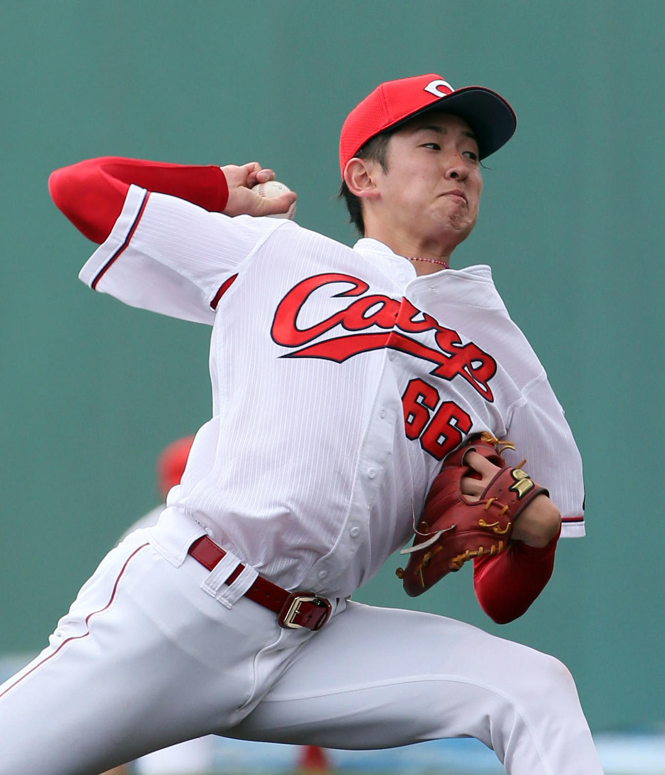 シート打撃に登板した遠藤（撮影・栗木一考）