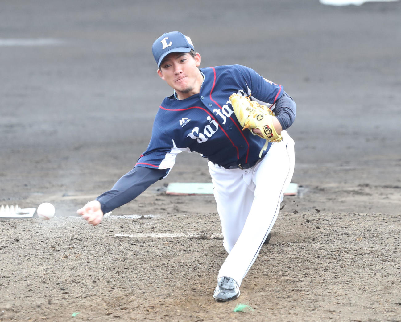 ソフトバンク対西武　3番手として登板した与座（撮影・梅根麻紀）