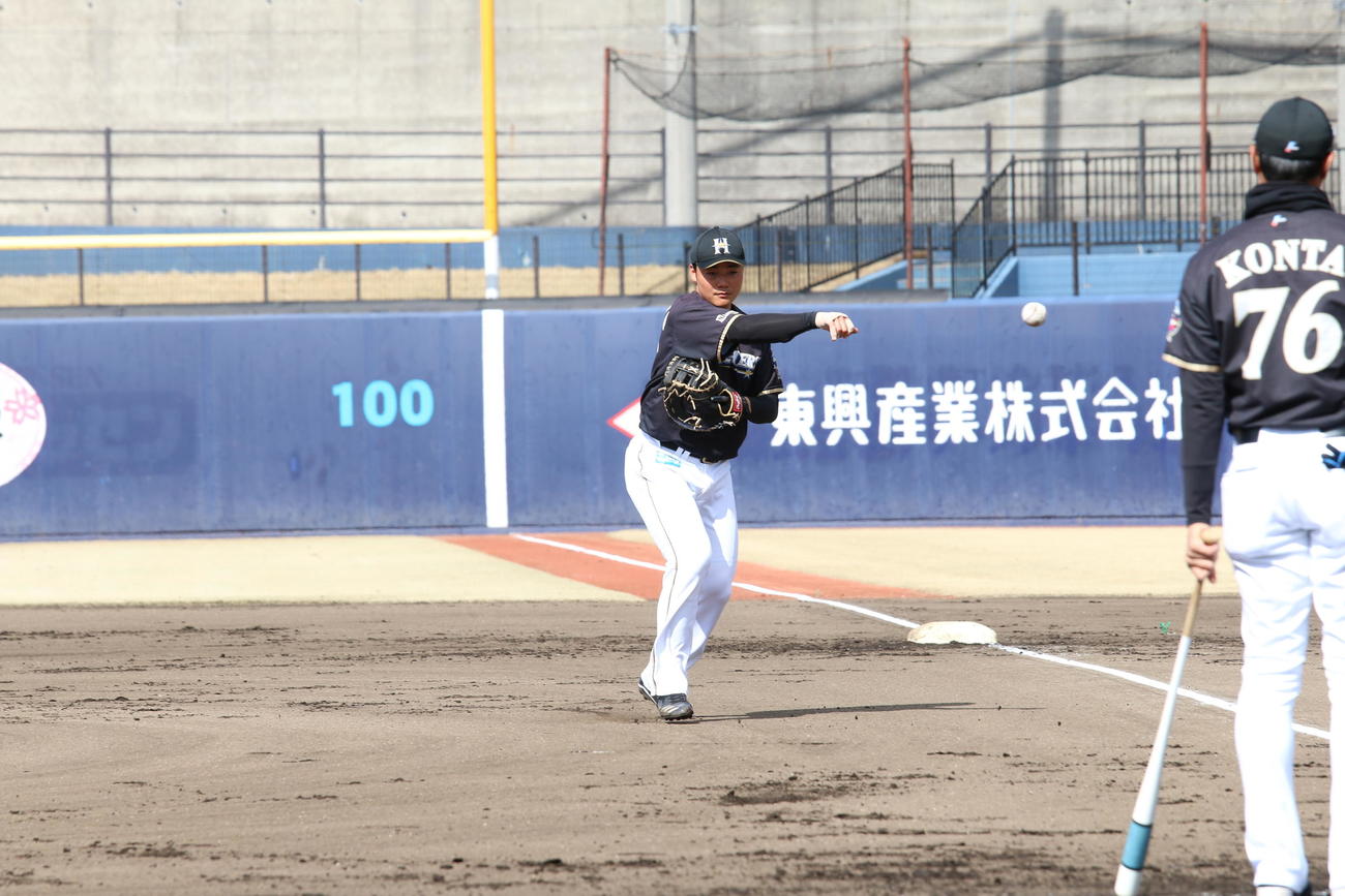 シートノックに完全復帰した日本ハム清宮（撮影・田中彩友美）