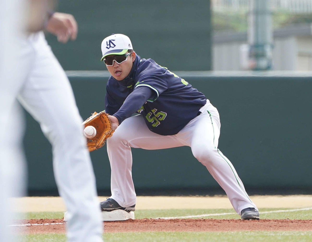 シートノックで守備するヤクルト村上（撮影・鈴木みどり）
