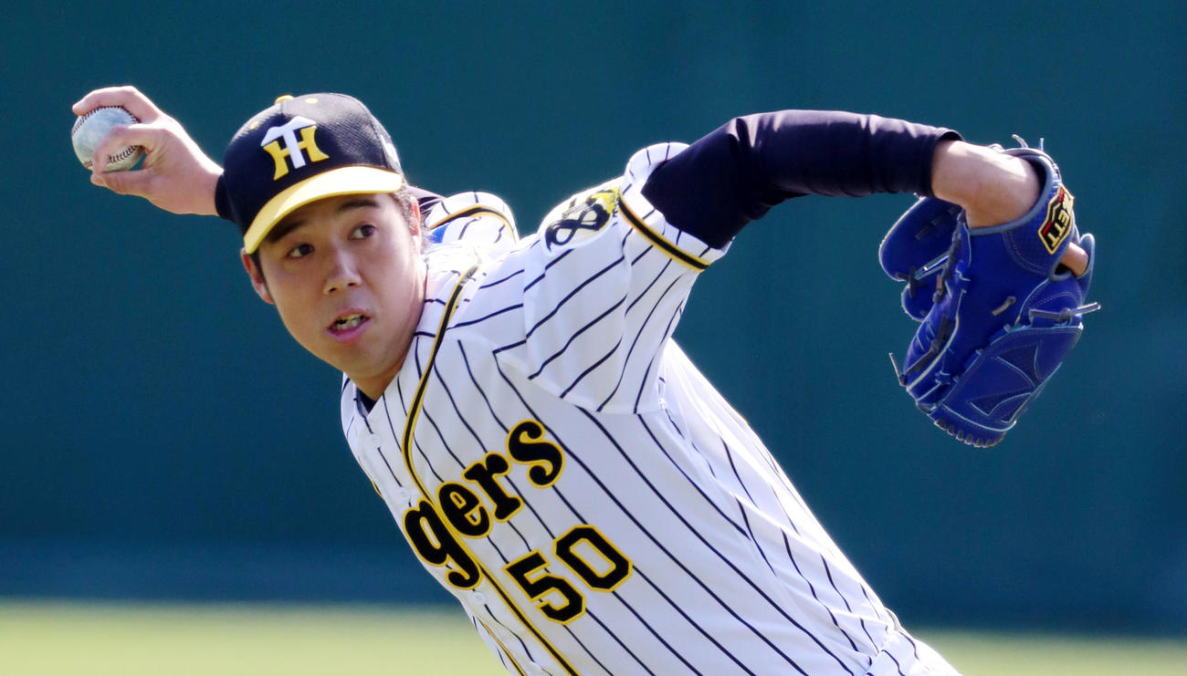 投手指名練習に参加し、キャッチボールする青柳（撮影・加藤哉）