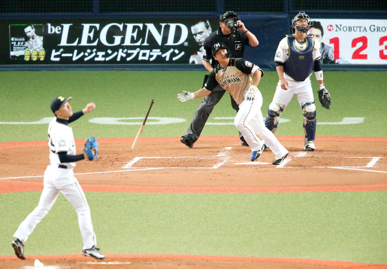 オリックス日本ハム　2回表日本ハム1死、横尾は先制の左越え本塁打を放つ（撮影・上山淳一）