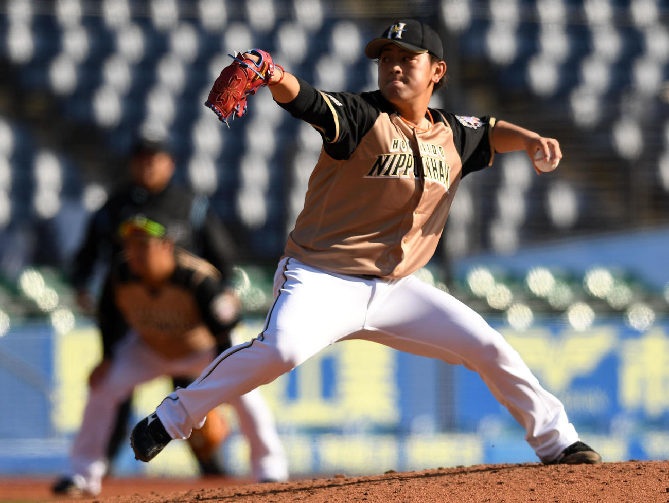 ロッテ対日本ハム　7回裏から3番手で登板した日本ハム河野（撮影・横山健太）