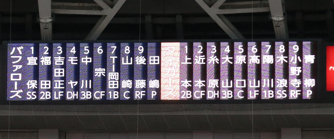 阪神対オリックス　両軍スタメン（撮影・上山淳一）
