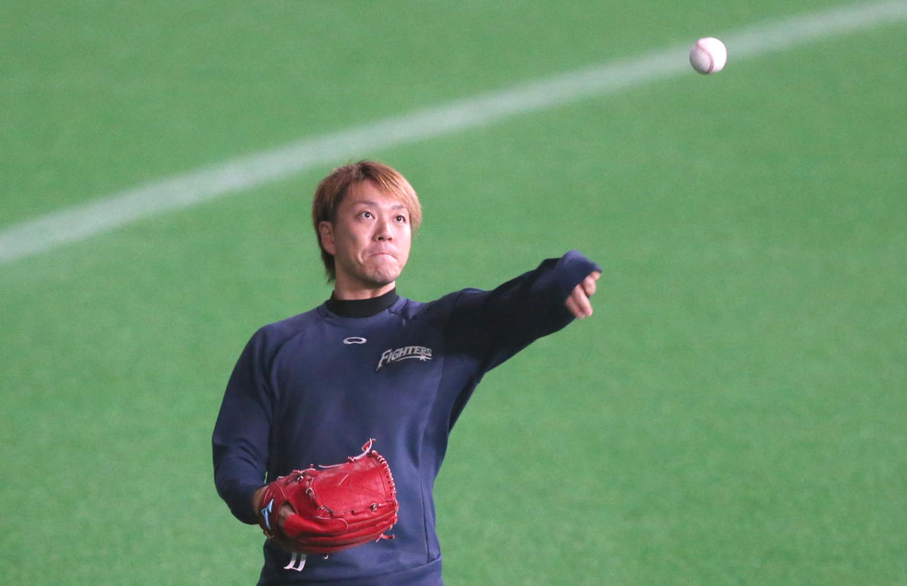 キャッチボールする日本ハム宮西（撮影・黒川智章）