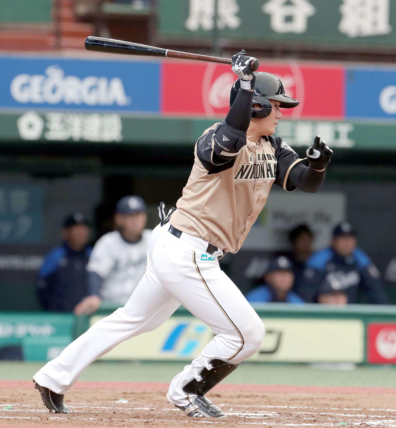 西武対日本ハム　7回表日本ハム2死一塁、清宮は中前打を放つ（撮影・佐藤翔太）