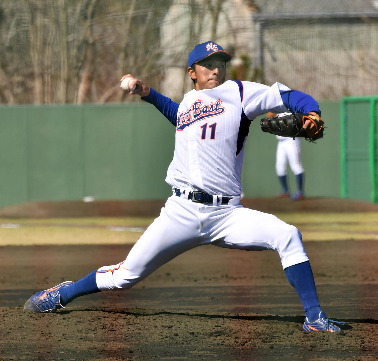 東京都企業春季大会、日本ウェルネススポーツ大学東京戦で5回2安打1失点14奪三振の好投を見せたNTT東日本・稲毛田渉（撮影・柴田隆二）