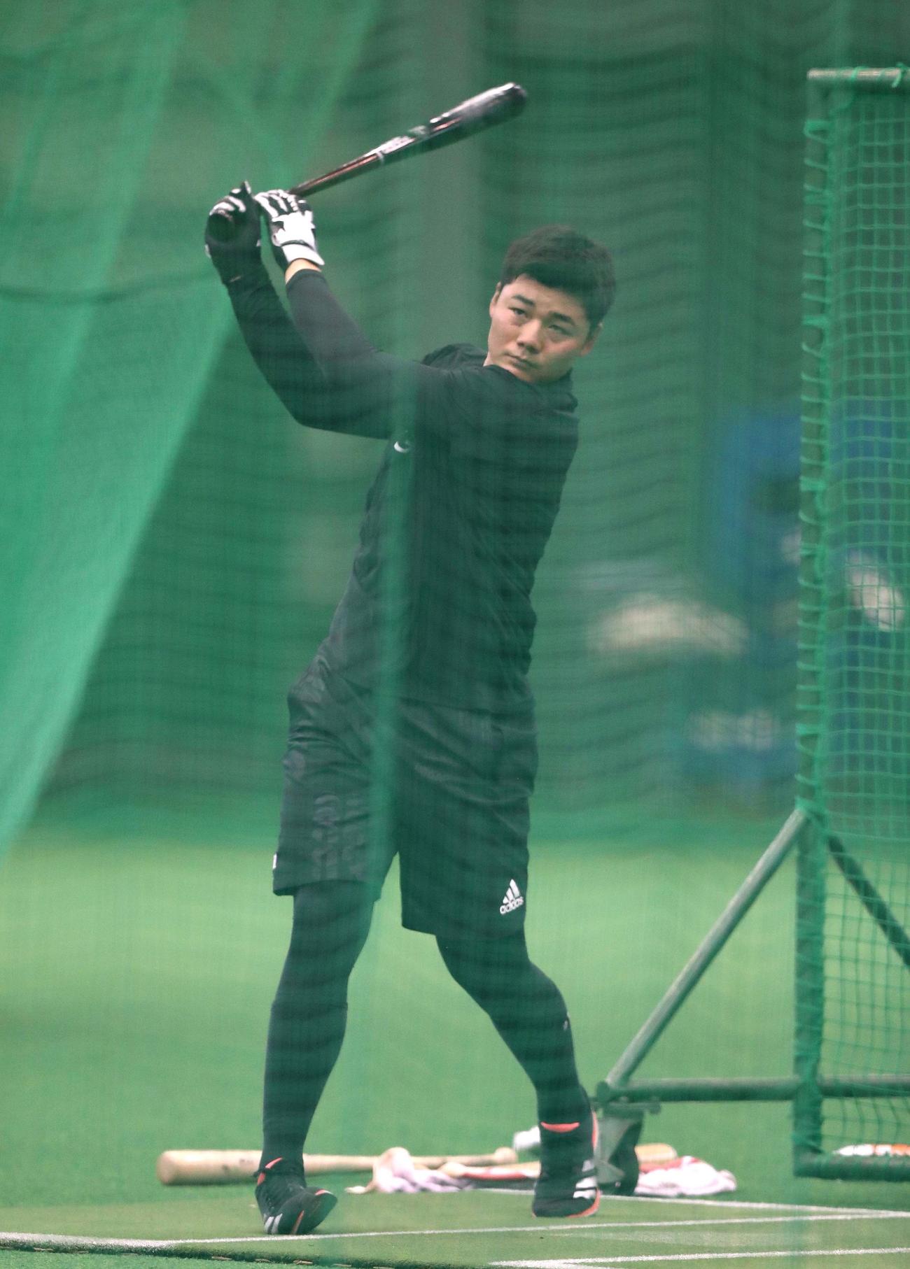 室内練習場で打撃練習する日本ハム清宮（撮影・黒川智章）