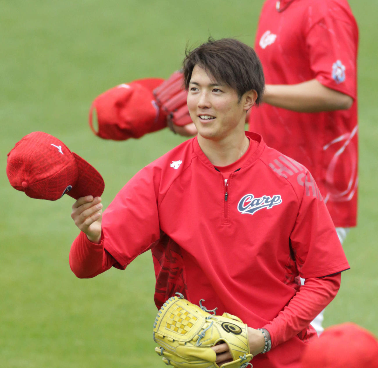 全体練習に参加した広島森下暢仁（撮影・加藤孝規）