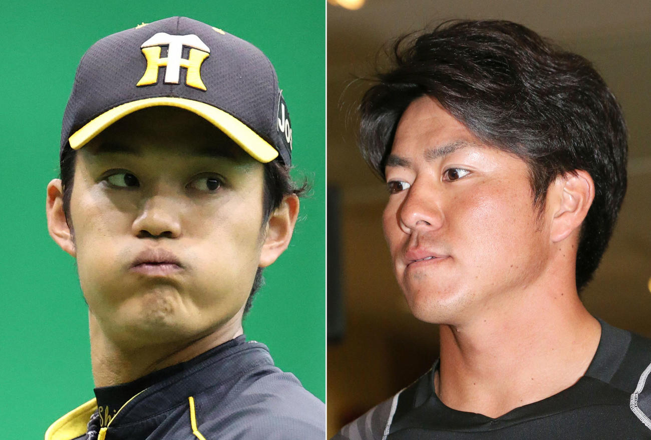 阪神藤浪晋太郎（左）と長坂拳弥
