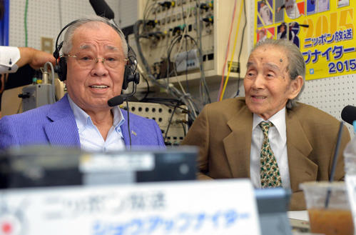 野村克也さん（左）と関根潤三さん（2015年撮影）