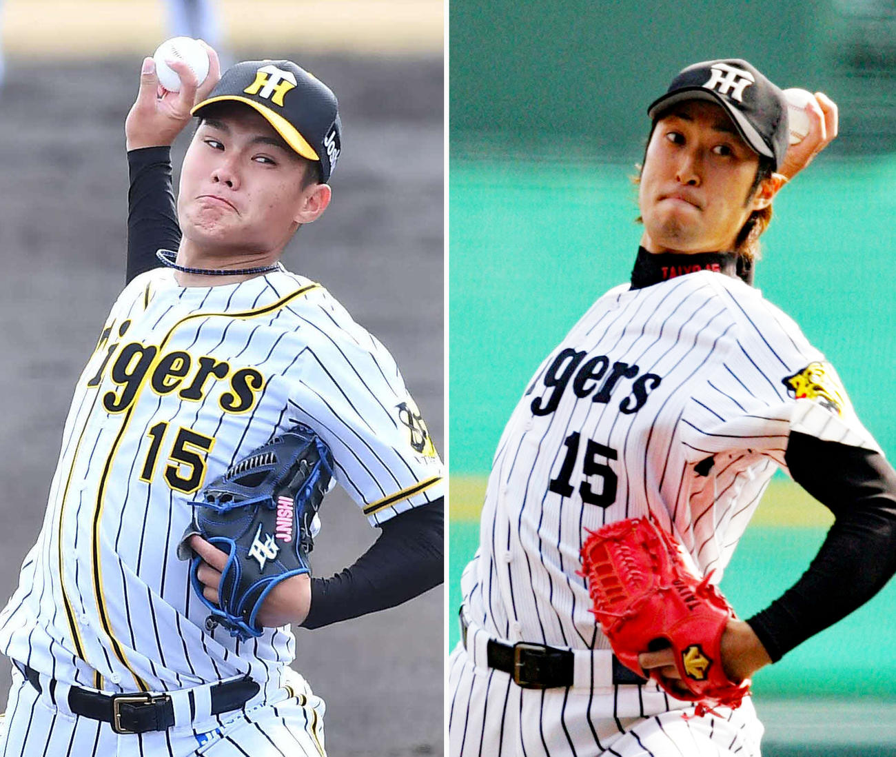 左から阪神ドラフト1位の西純矢と現役時代（06年3月）の藤田太陽氏