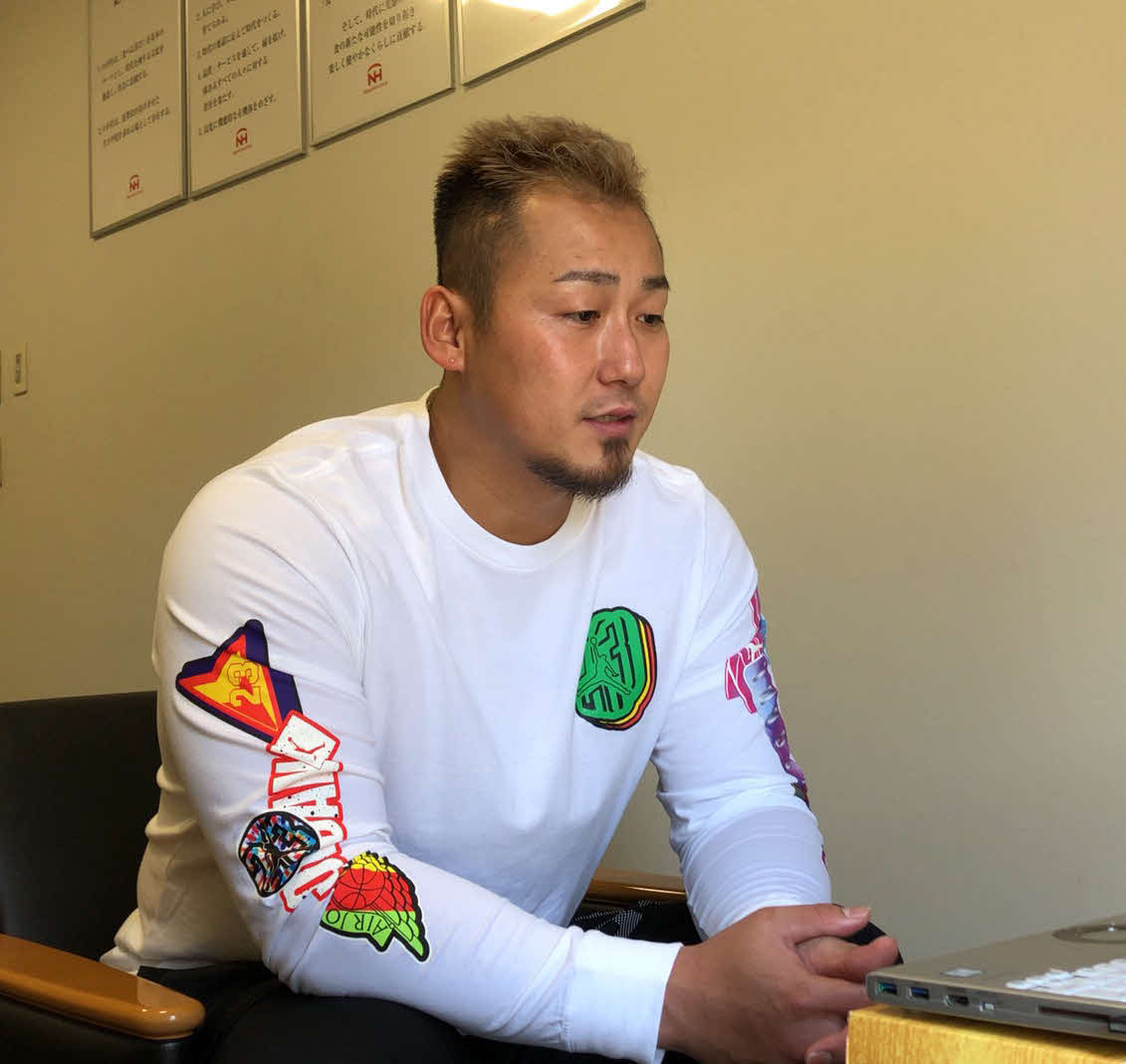札幌市内の合宿所でオンライン取材を受ける日本ハム中田（球団提供）