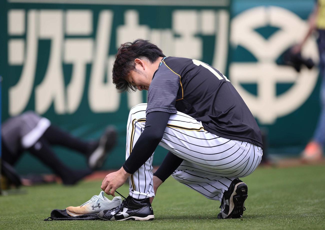 甲子園球場で自主トレする阪神岩貞（球団提供）