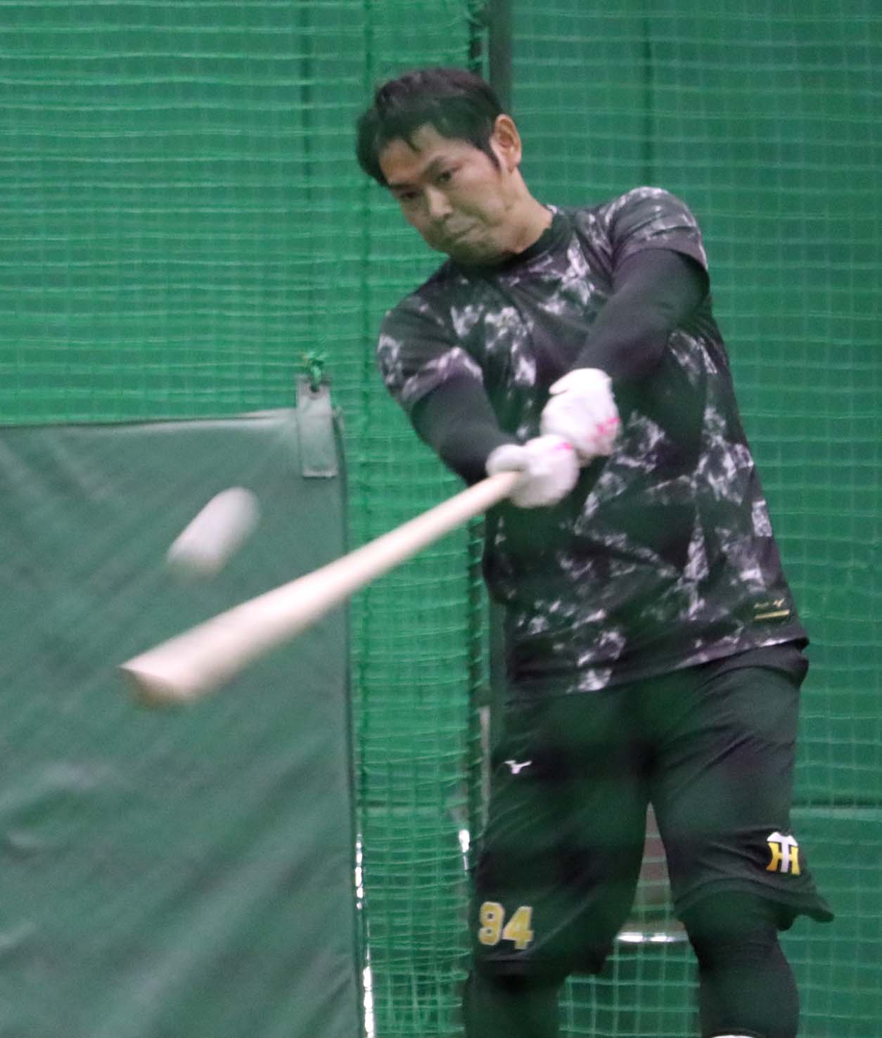 甲子園球場で自主トレする原口文仁（球団提供）