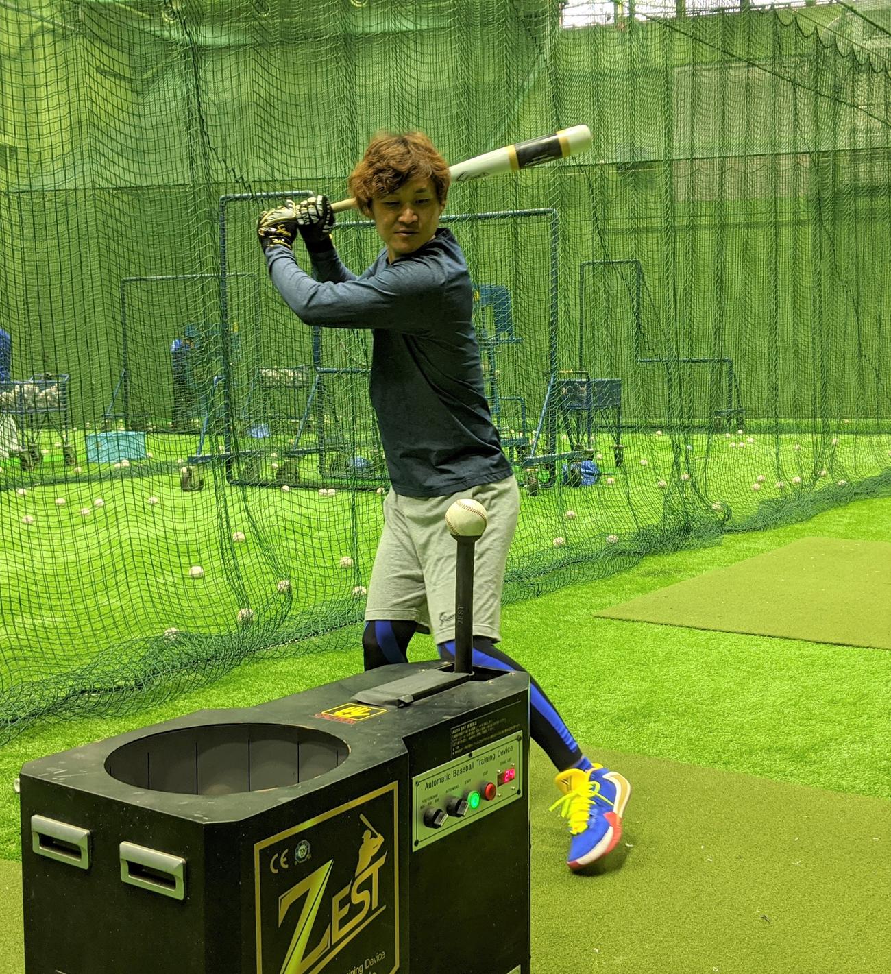 室内で打撃練習を行うDeNA大和（球団提供）