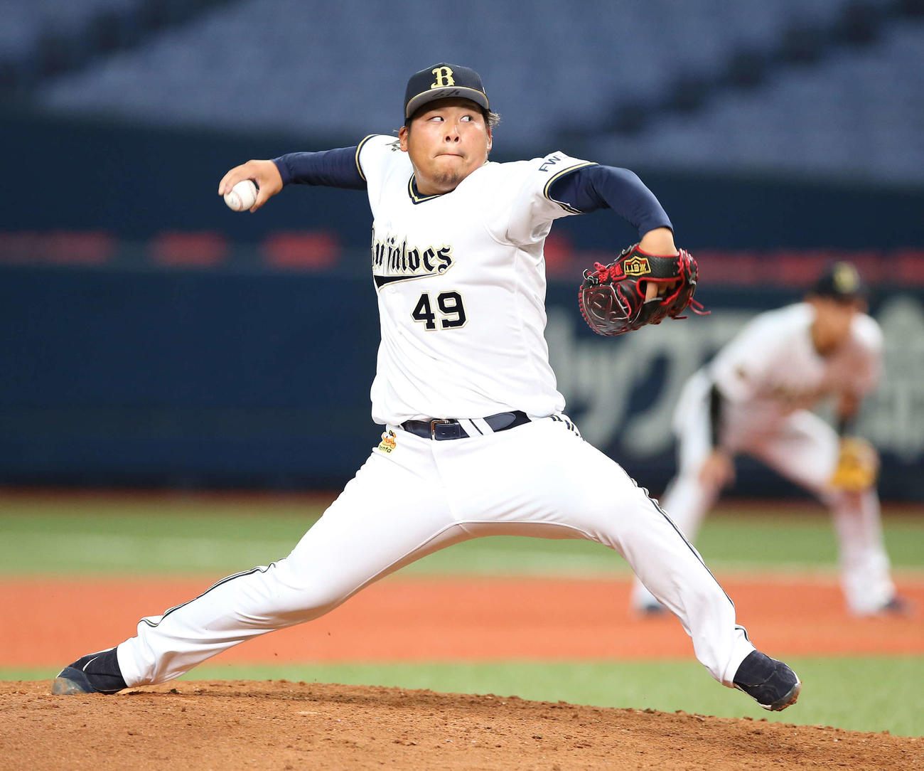 オープン戦で力投する沢田圭佑（2020年3月7日撮影）