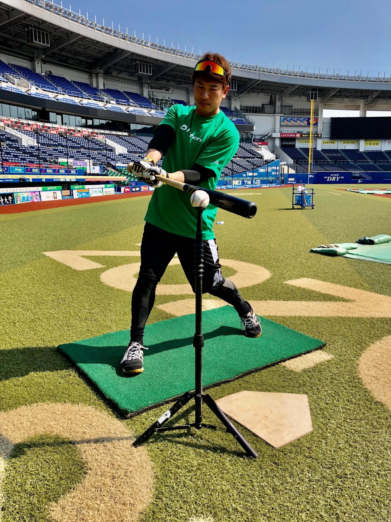 置きティーを行うロッテ角中