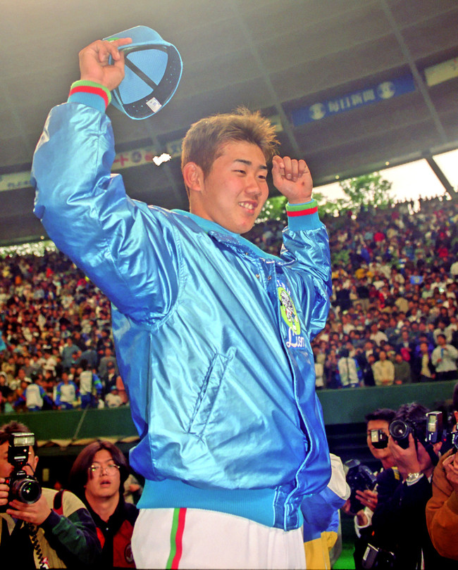 試合後お立ち台の松坂（99年5月16日）