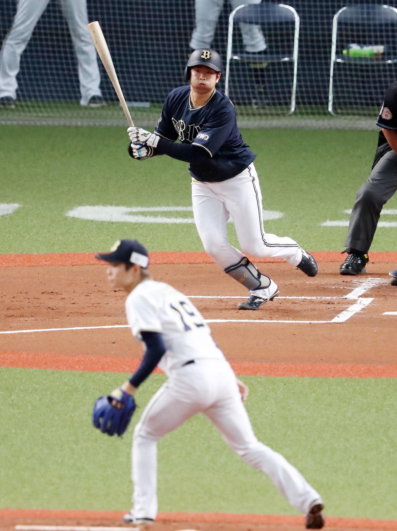 紅白戦　1回表紅組1死三塁、勝俣は二塁へ適時内野安打を放つ（撮影・加藤哉）