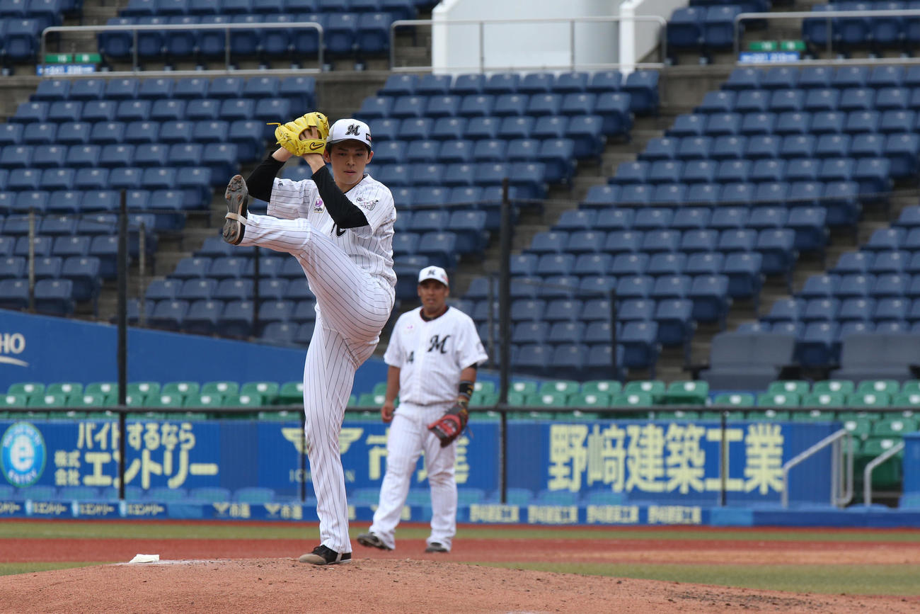 プロ入り後初のシート打撃登板で160キロをマークしたロッテ佐々木朗（球団提供）