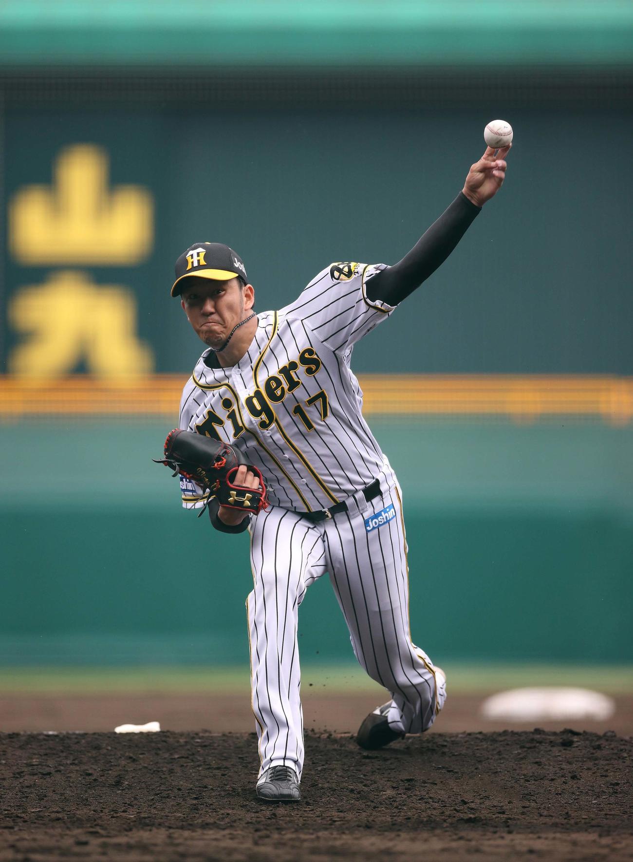 シート打撃練習で登板する岩貞（球団提供）