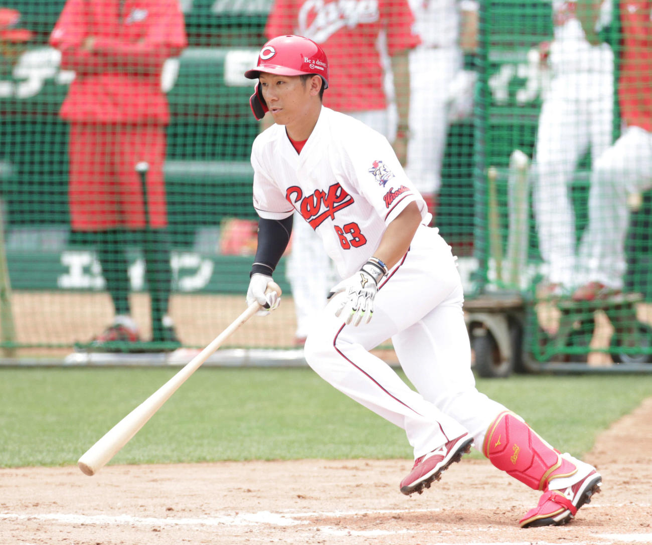 シート打撃で好調をアピールする広島西川（撮影・加藤孝規）