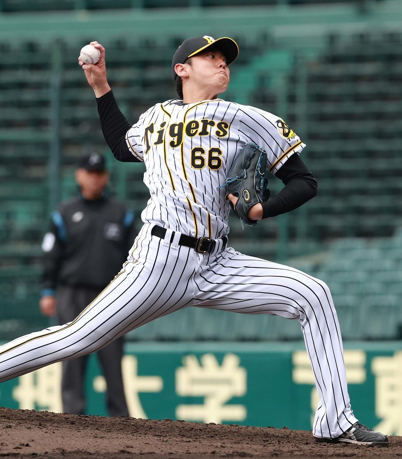阪神紅白戦　6回、投球する白組の小川（代表撮影）