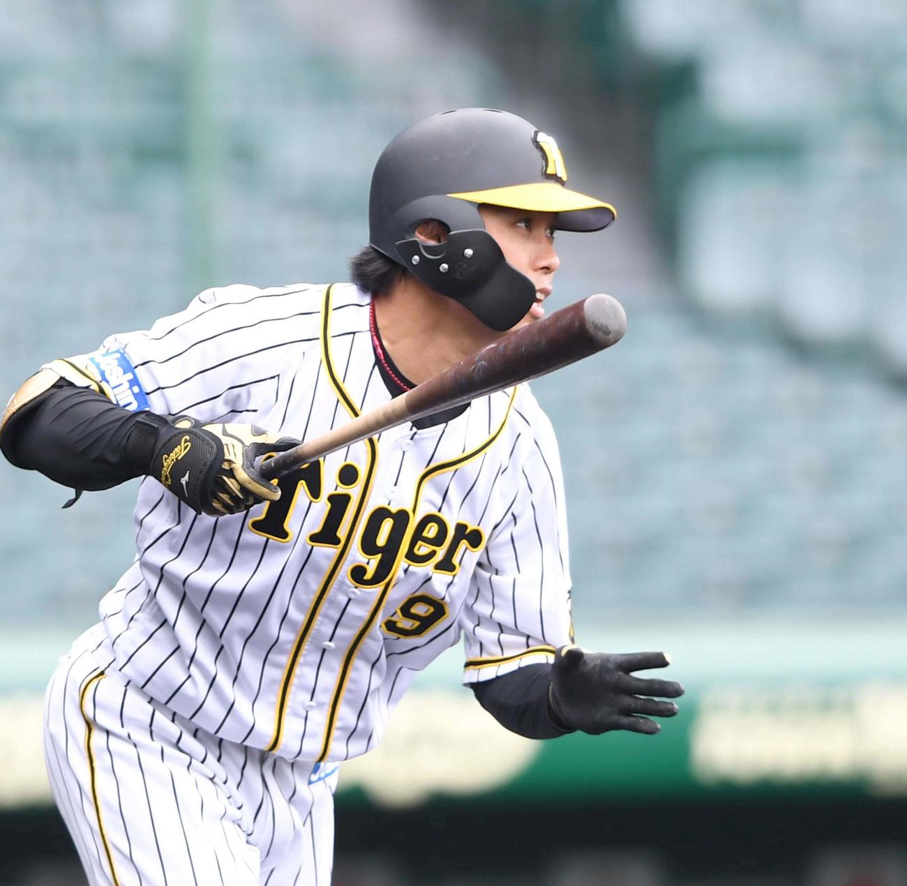 阪神紅白戦　5回裏白組1死、中前打を放つ高山（代表撮影）