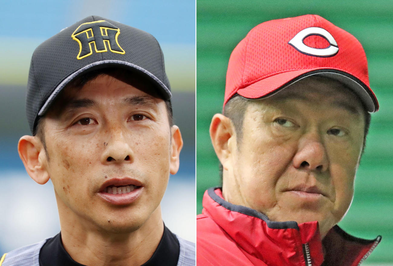 阪神矢野燿大監督（左）と広島佐々岡真司監督
