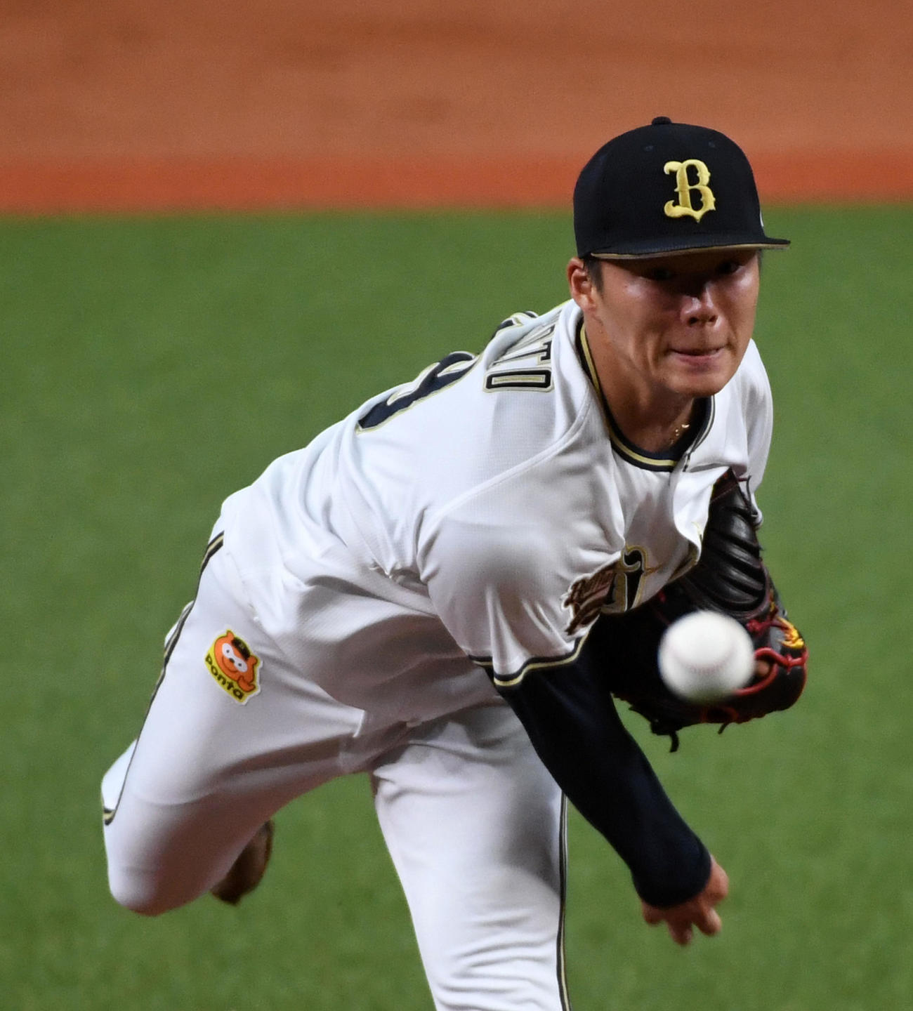 オリックス対ソフトバンク　2回を無失点に抑えるオリックス先発の山本（撮影・前岡正明）