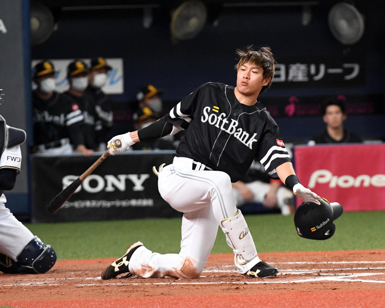 練習試合オリックス対ソフトバンク　7回表ソフトバンク1死、柳田悠岐は空振りの三振に倒れる（撮影・前岡正明）