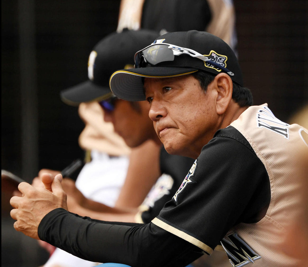 ロッテ対日本ハム　試合を見つめる日本ハム栗山監督（撮影・横山健太）